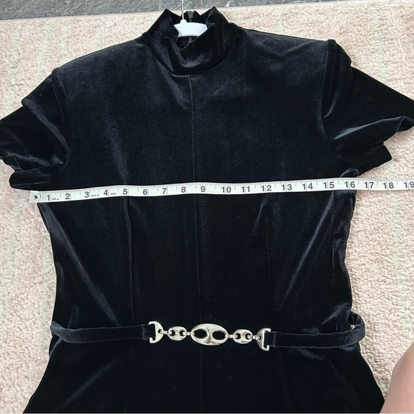 Vintage 80s/90's Victoria Stephens Black Velour Velvet Jumpsuit Silver Belt SZ 6 - Picture 9 of 13